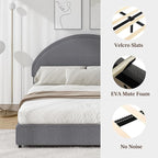 Twin Size Bed Frame, Boucle Upholstered Platform Bed with Headboard, Cloud Bed Frame with Soft Rounded Corners, No Box Spring Required, Easy Assembly, Grey