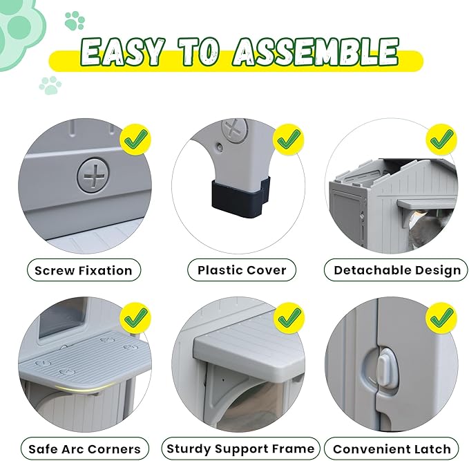 Plastic Outdoor Cat House with Escape Door, Waterproof 2 Story Outdoor Houses for Feral Cats Outside Cat Shelter, Spacious, Clean and Assemble Easily