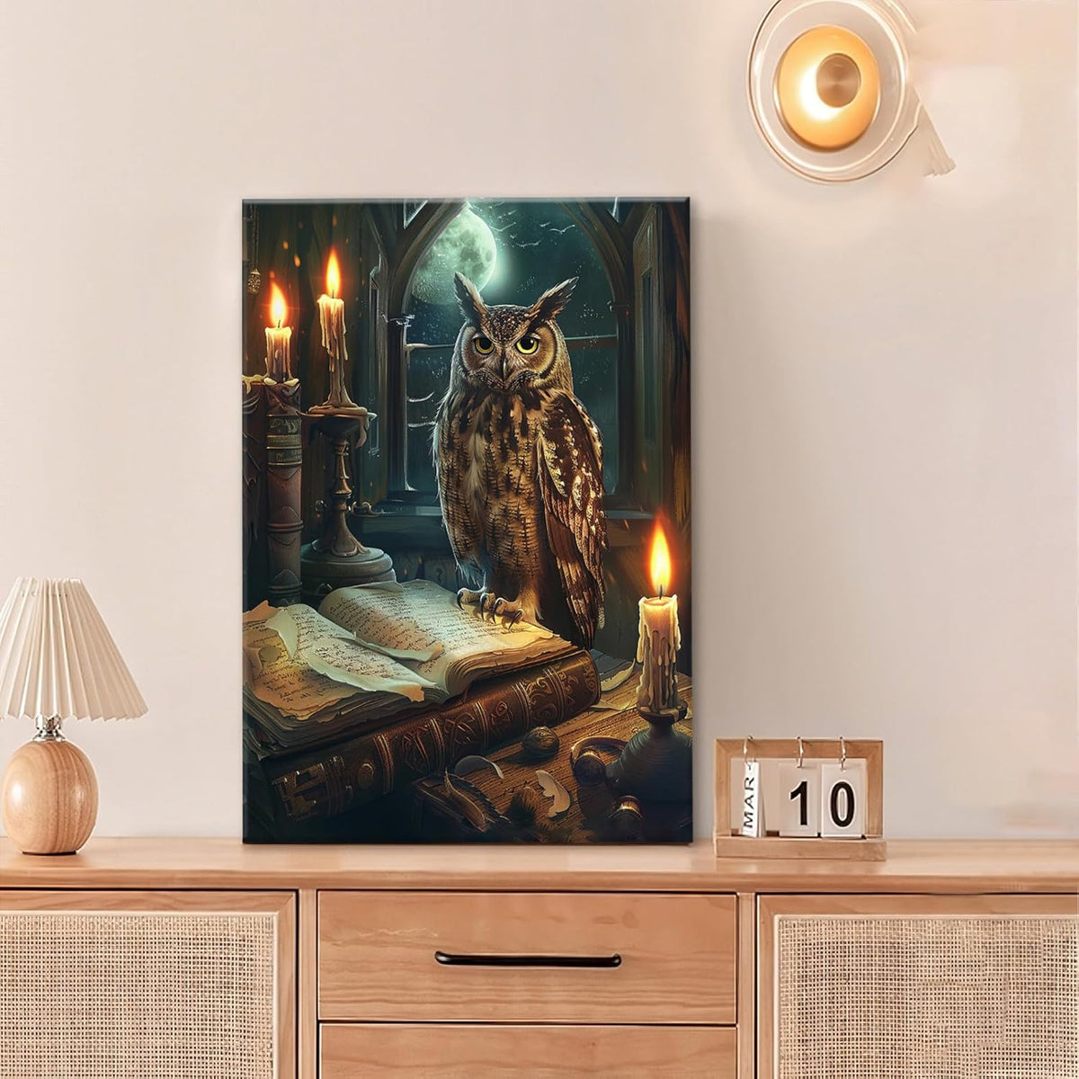 Owl Book Wall Art Vintage Canvas Wall Decor Prints Framed Painting Owls Pictures Gifts Artwork for Bathroom Living Dining Bedroom 16"x24"