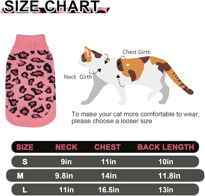 Mihachi Winter Warm Cat Sweater Turtleneck Puppy Pets Sweater Knit Vest Fashion Leopard for Cats Puppy Small Animals Pink Medium