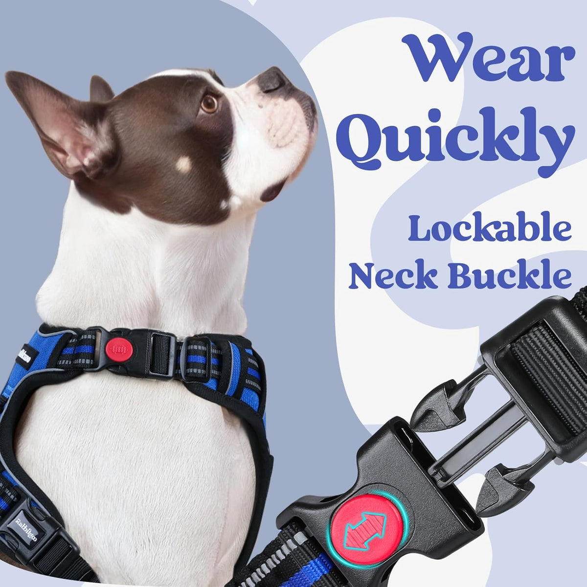 rabbitgoo Dog Harness Medium Sized, No Pull Pet Harness with 3 Buckles, Adjustable Soft Padded Vest with Control Handle, Walking Reflective Pet Vest for Medium Dogs, Blue, M