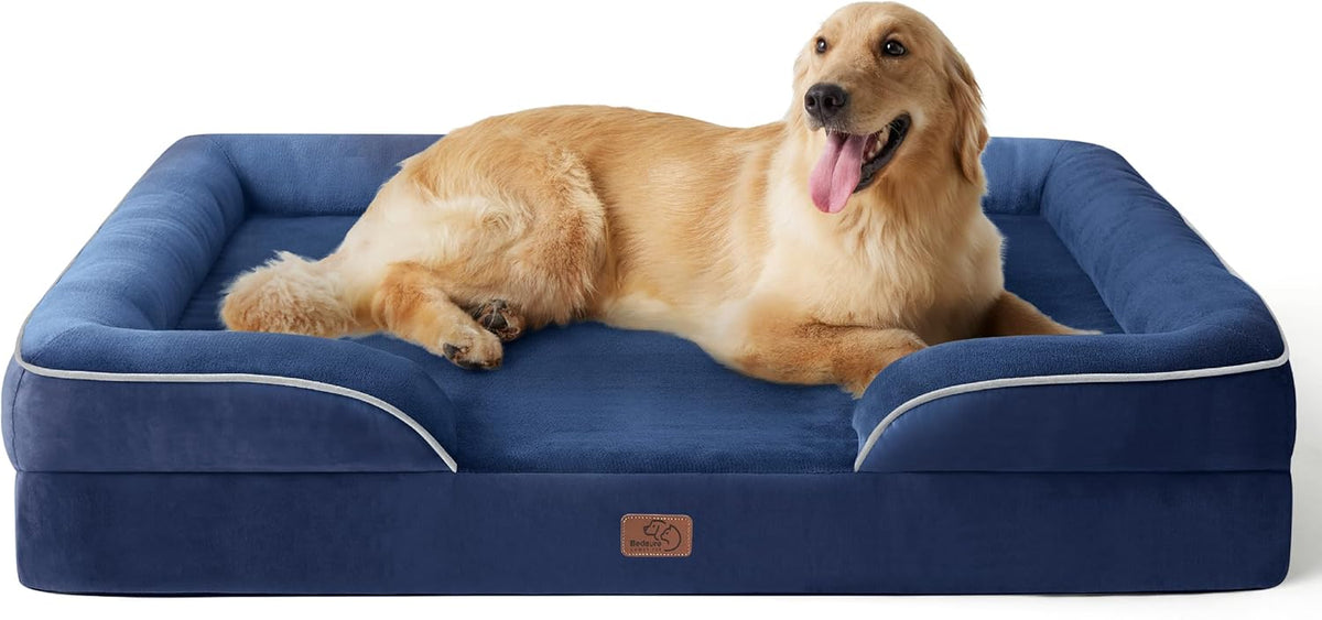Bedsure XL Plus Orthopedic Dog Bed for Extra Large Dogs - Washable XLarge Dog Cat Bed Waterproof, Comfort Dogs Couch Sofa with Washable Removable Cover, Pet Bed with Nonskid Bottom, Blue Navy, 48"