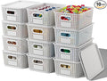 Plastic Storage Basket with Lids 12 Pack Stackable Storage Bins Containers with Lid, Decorative Storage Boxes for Organizing Shelves, Drawers, Playroom, Classroom, Office, Closet, White