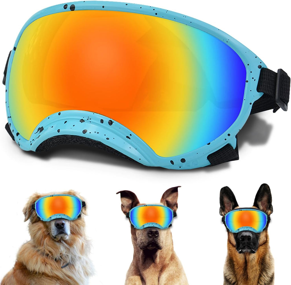 Large Dog Sunglasses with Adjustable Strap UV Protection, Winproof Dog Puppy Sunglasses, Suitable for Medium-Large Dog Pet Glasses, Dogs Eyes Protection，Soft Dog Goggles