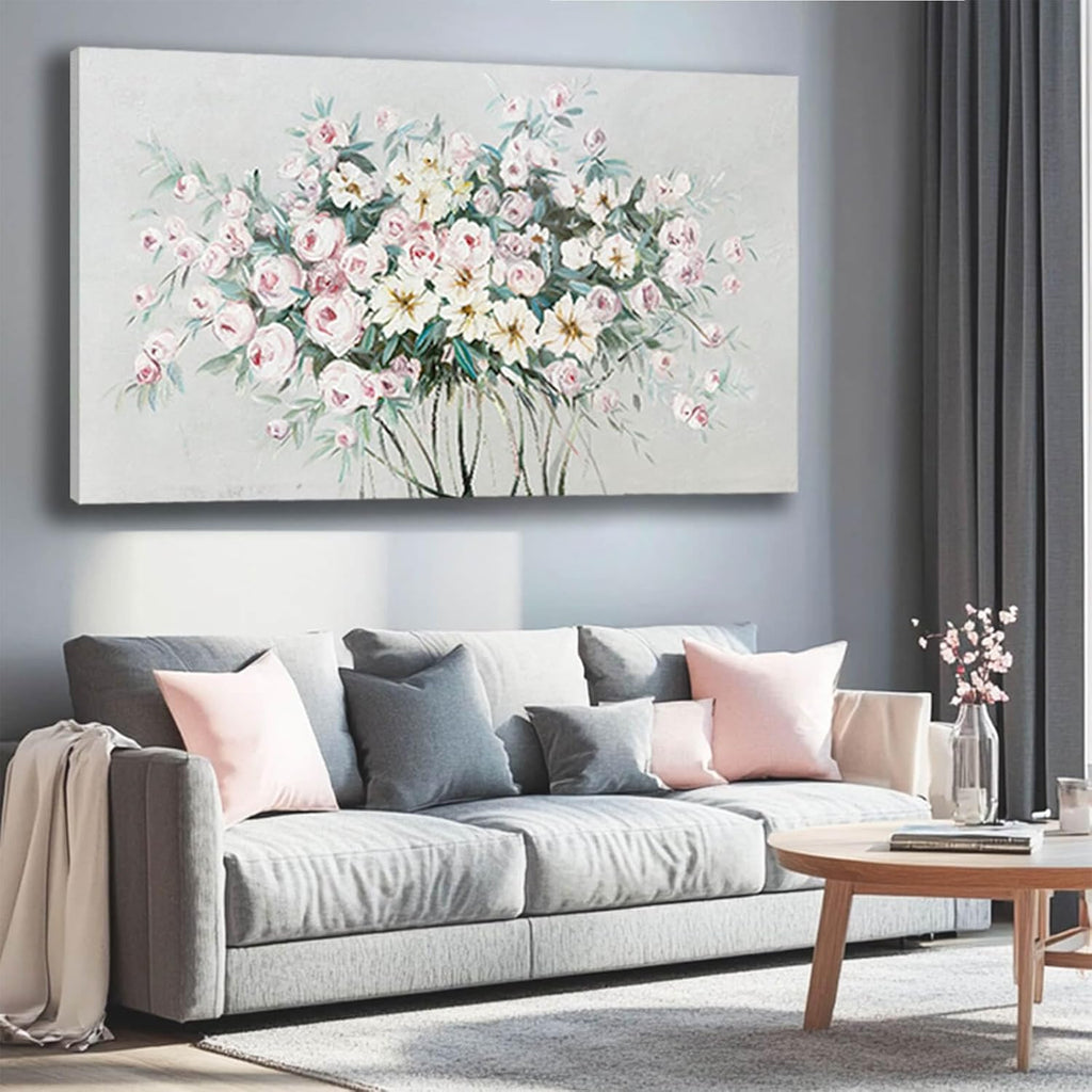Green Wall Art Floral Home Decor Sage Green Pictures Wall Decor Pink Photo Pictures Flowers Wall Decorations for Girls Room 29"x58"
