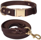 LWBMG 6FT Leather Dog Collar and Leash Set, Heavy Duty Dog Leash and Collar with Metal Buckle,Adjustable Pet Lead and Collar Set, Soft Pet Leash and Collar for Large Dogs Brown