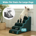 Wide Dog Stairs for Small Dog 22.6" H, Curved Pet Step for Puppy, Older Cat, Curved Ramp for High Bed or Car, Ladder with High Density Foam, Durable, 5 Step, 17.7x33x22.6 inch, Dark Green