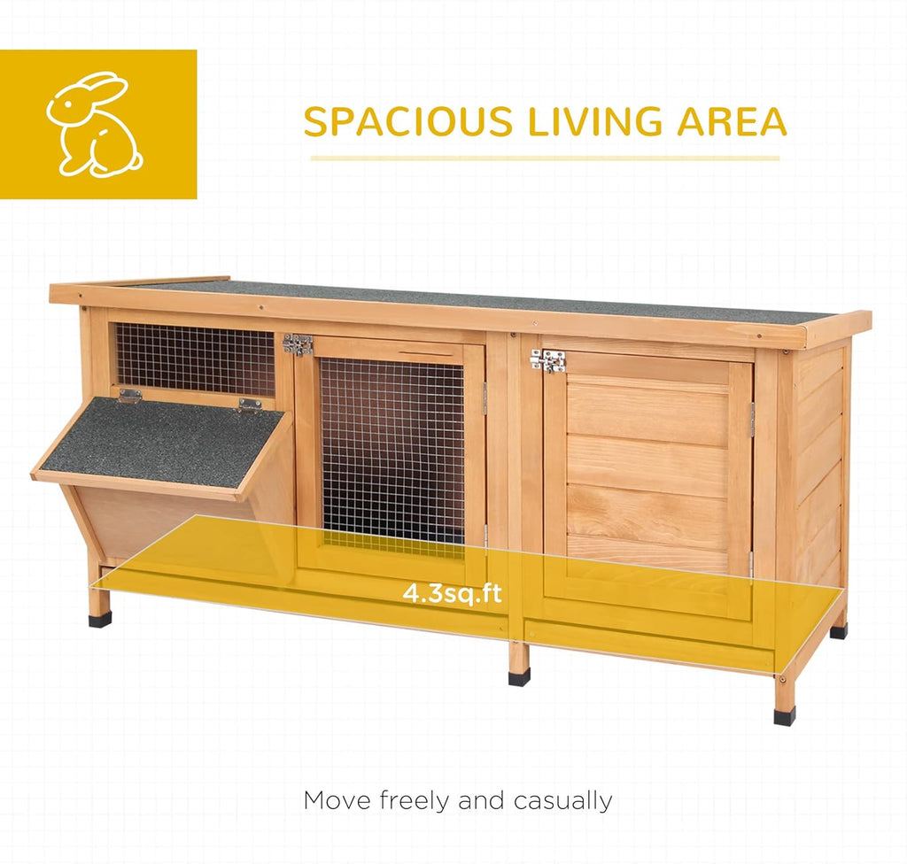 PawHut Wooden Rabbit Hutch Bunny Hutch Cage Guinea Pig with Waterproof Roof, No Leak Tray and Feeding Trough, Indoor/Outdoor, Natural
