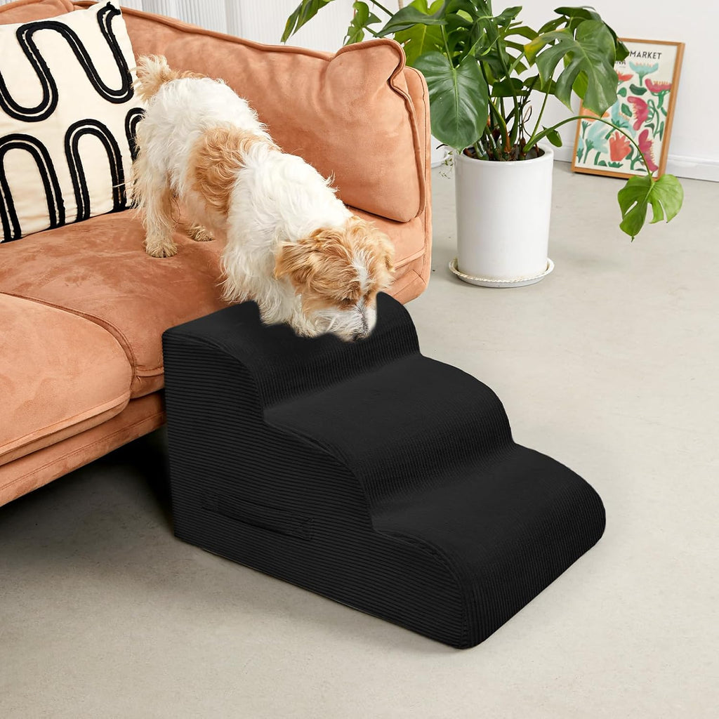 Dog Steps for Small Dogs, 4-Step Pet Ramp Stairs for High Beds and Sofa, Non-Slip Pet Stairs for Small Dogs and Cats, Removable and Easy to Clean Cover, Black
