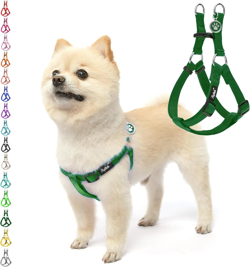 PUPTECK No Pull Dog Harness Soft Adjustable Basic Nylon Step in Puppy Vest Outdoor Walking with ID Tag, Blackish Green, S