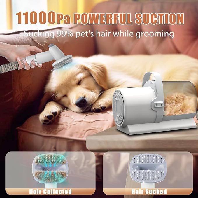 Dog Grooming Vacuum, Pet Grooming Kit with Dog Clippers, 2.5L Dust Cup 11000Pa Dogs Vacuum for Shedding Grooming, 5 Grooming Tools Home Cleaning in 1, Low Noise Pet Grooming Vacuum for Dogs, PG50