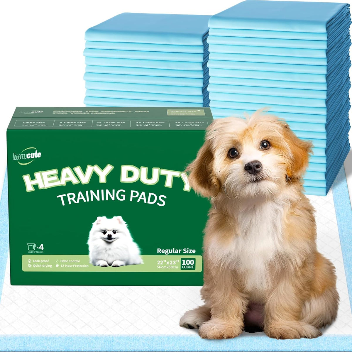 IMMCUTE Heavy Duty Puppy Pee Pads 22"x23"-100 Count | Dog Pee Training Pads Super Absorbent & Leak-Proof | Disposable Pet Piddle and Potty Pads for Puppies | Dogs | Doggie| Cats | Rabbits