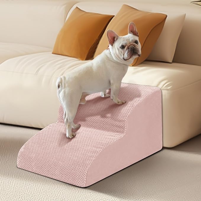 Dog Stairs for Small Dogs - High Density Foam Pet Steps, Extra Wide Dog Ramp with Non-Slip Bottom for High Beds, Couch and Sofa, Best for Dogs Injured, Older Doggy Cats, 2 Steps, Pink