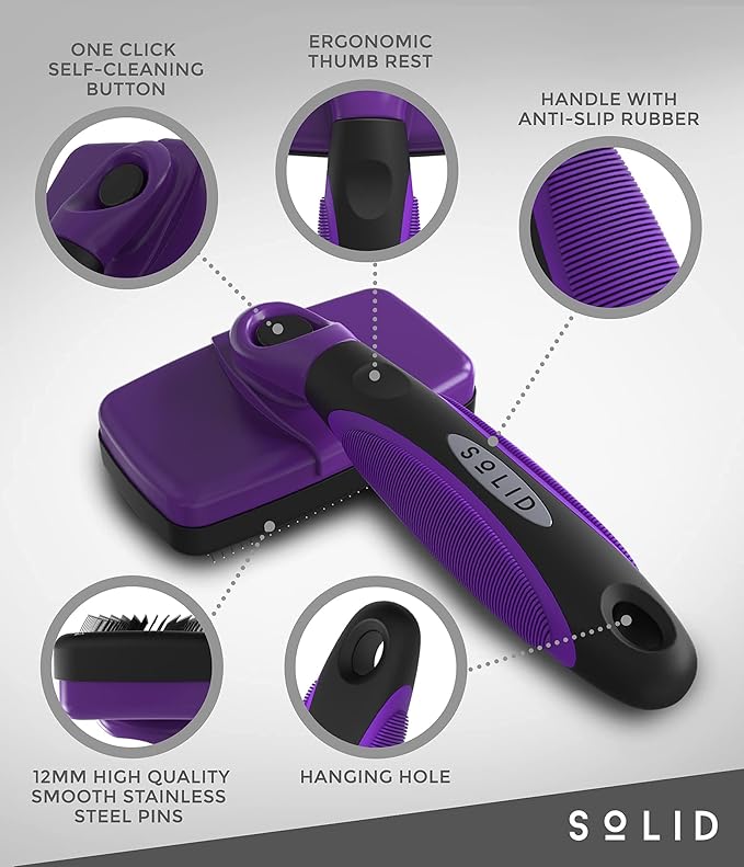 Pet Slicker Brush - Dog & Cat Brush for Shedding & Grooming - Dematting & Detangling Self-Cleaning Brushes for Dogs, Cats & Pets