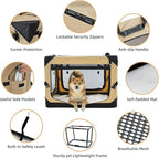 Pettycare 30 Inch Collapsible Dog Crate for Medium Dogs, 4-Door Foldable Soft Dog Kennel with Chew Proof Mesh Windows, Indoor & Outdoor Travel Dog Crate, Beige