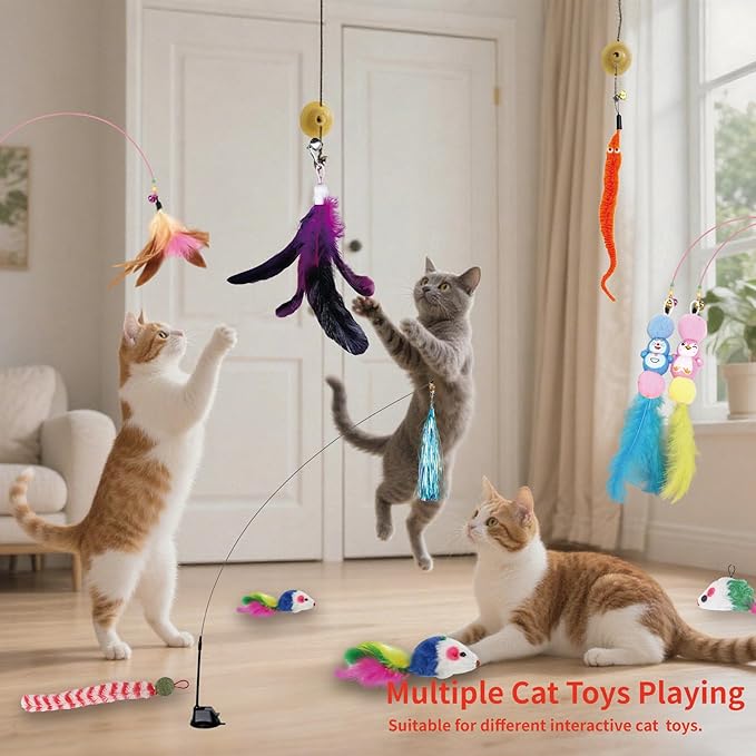 15PCS Cat Wand Toy Accessories, Cat Feather Toy Attachments Replacements, Mouse Toy and Tassels Strip for Indoor Cats Kitten