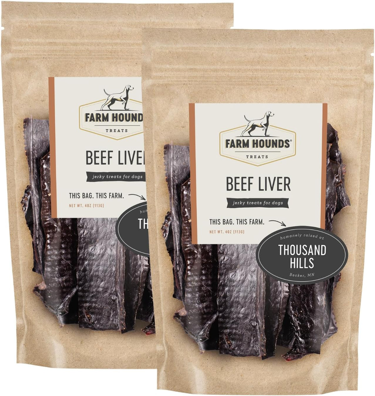 Farm Hounds - Beef Liver - Premium Natural Beef Liver Jerky For Dogs - Made From 100% Humanely Raised Cattle - Organ Treats - Great For Training & Treats - No Added Fillers - Made in USA - 4oz -2 Pack