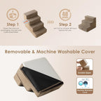 EHEYCIGA Dog Stairs for Small Dogs 13.5" H, 3-Step Dog Steps for Couch Sofa and Chair, Pet Steps for Medium Cats, Non-Slip Balanced Pet Ramp Indoor, Camel