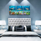 Canvas Wall Art for Living Room Large Size Wall decor for Bedroom Bathroom Wall Decoration blue Ocean Sea Turtle Paintings Modern shark Pictures Artwork office Decor Ready to Hang 16" x 24" 3 Piece