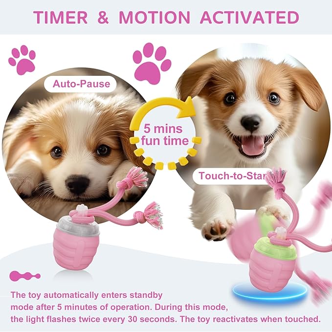 Interactive Dog Toys, [2025 Newly Upgraded] Interactive Dog Ball for Small Dogs, Automatic Moving Dogs Toy Wicked Ball for Boredom & Training, Play Music, USB Rechargeable(Pink)