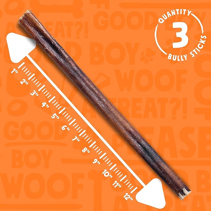 Bully Sticks for Small Dogs | All Natural, Single Ingredient Bully Sticks for Puppies to Medium Dogs (12" Stnd Bully Sticks - 3pk)