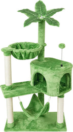 KIYUMI Cat Tree Cat Tower Condo with Sisal Scratching Post for Indoor Cats Tree Furniture with Hammock Perch and Kitten Ball Toys, Multi-Level Pet Activity Center (Green)