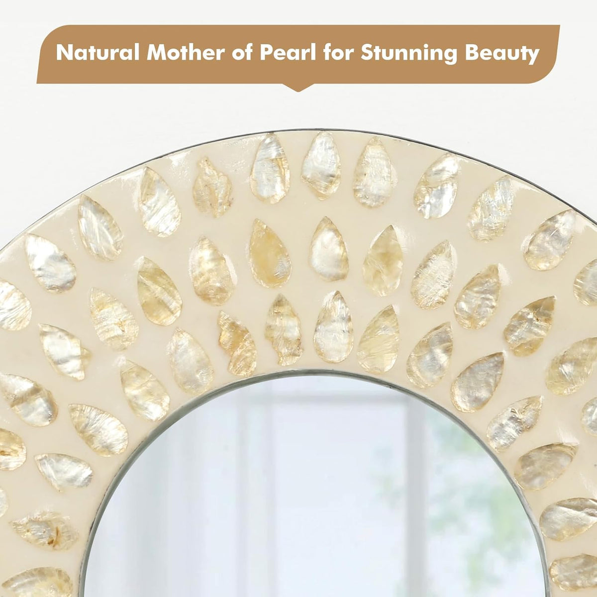 Boho Mirror Wall Decor for Living Room, 3PCS Natural Mother of Pearl Decorative Mirror for Farmhouse Rustic Home, Hanging Sculptures for Women Bedroom Hallway Porch Decoration (Light Brown)