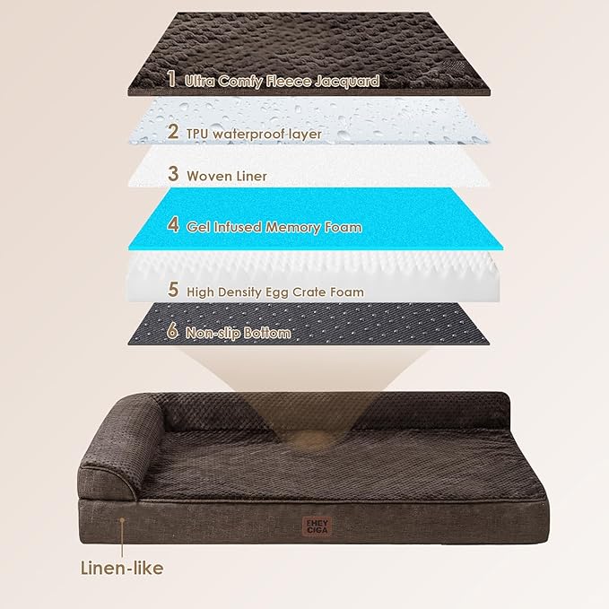 EHEYCIGA Extra Large Dog Bed Othorpedic, Memory Foam XL Dog Bed with Washable Removable Cover, Waterproof Pet Sofa Couch XLarge Size Dogs with Nonskid Bottom, 44x32x6.5, Brown | Washable Removable Cover, Waterproof Flat Pet Sofa Couch with Nonskid Bott...