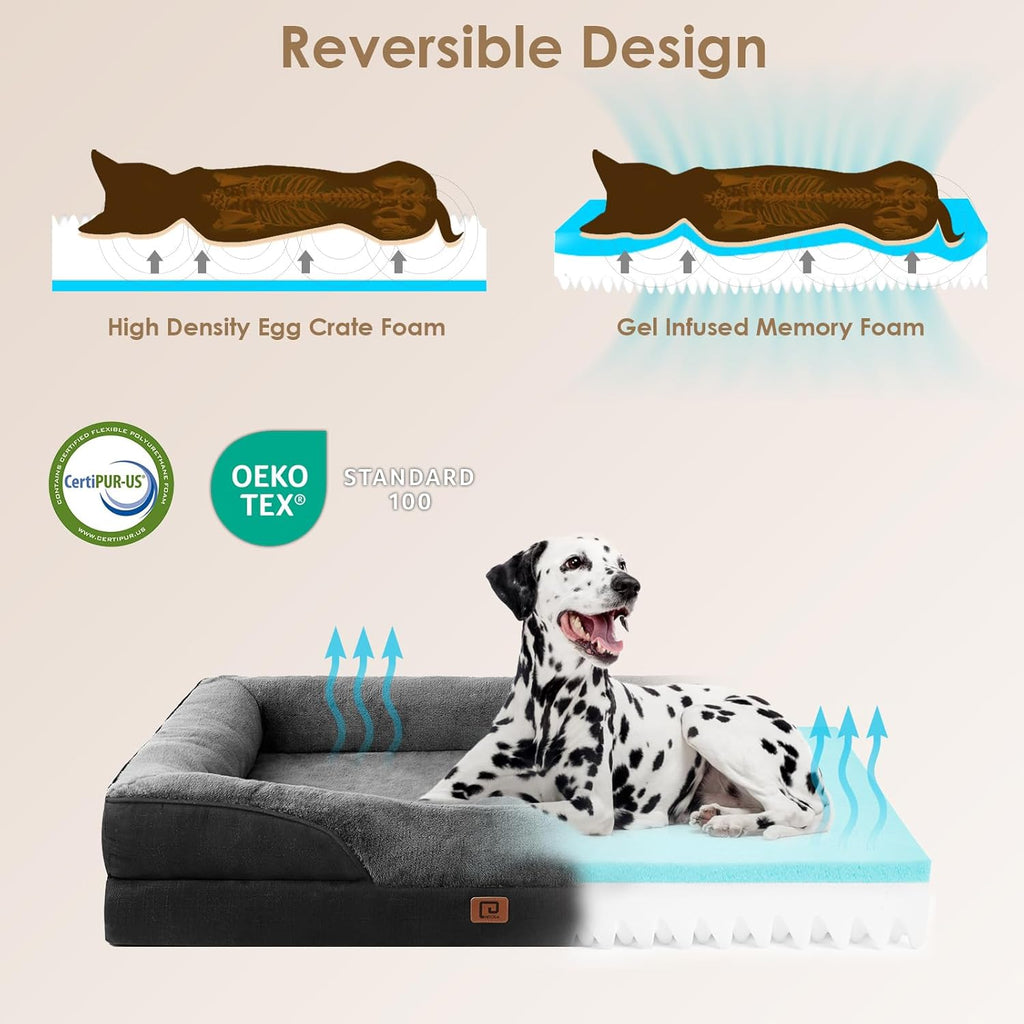 EHEYCIGA Memory Foam Dog Bed for Medium Size, Orthopedic Dog Sofa with Sides and Waterproof Liner, Washable Bolster Pet Bed Couch with Removable Cover, 30x20x6.5 Inch, Grey/Black