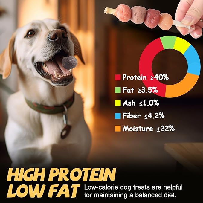 ASMPET Dog Treats Chews, Multi-Flavor Dog Kabob Snacks, Made with Chicken, Duck, Salmon, Rabbit and Beef, Rawhide Sticks for Dogs