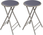 Lavish Home Counter-Height Bar Stools - Set of 2 Heavy-Duty 24-Inch Backless Folding Chairs with 225 LBS Capacity for Kitchen or Rec Room (Gray)