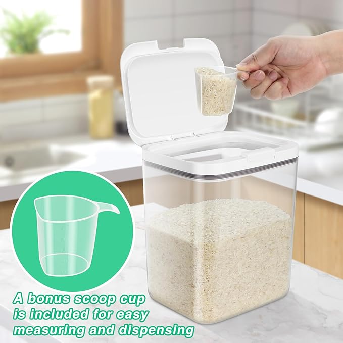 Rice Storage Container - 5.8 Qt | 11 Lbs Crystal-Clear Plastic Food Storage Container Bin with Pop-up Lid for Rice Flour Sugar, Dry Food Holder for Kitchen Pantry Organization and Storage