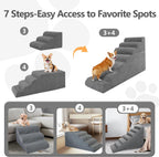 𝟳 𝗦𝘁𝗲𝗽𝘀 Dog Steps for High Bed, 30'' High Dog Stairs for Small Dogs, Waterproof Pet Stairs for Small Old Large Dogs and Cats with Removable Cover & PE Support Board for Bed, Car or Couch