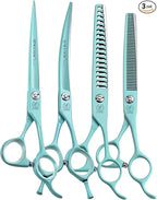 Fenice Peak 7" Professional Dog Grooming Scissors Set, Japanese 440C Stainless Steel Straight Thinning Curved Chunker Shears for Pet Grooming, Trimming Face, Paws, Green