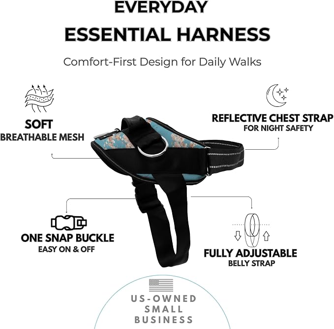 ShawnCo Essential Dog Harness, No-Pull Pet Vest (Freckle's Garden,XS) | 3 Leash Clips, Easy On, No-Choke, Reflective, Adjustable Fit, Padded Comfort, Control Handle, For Small, Medium & Large Dogs