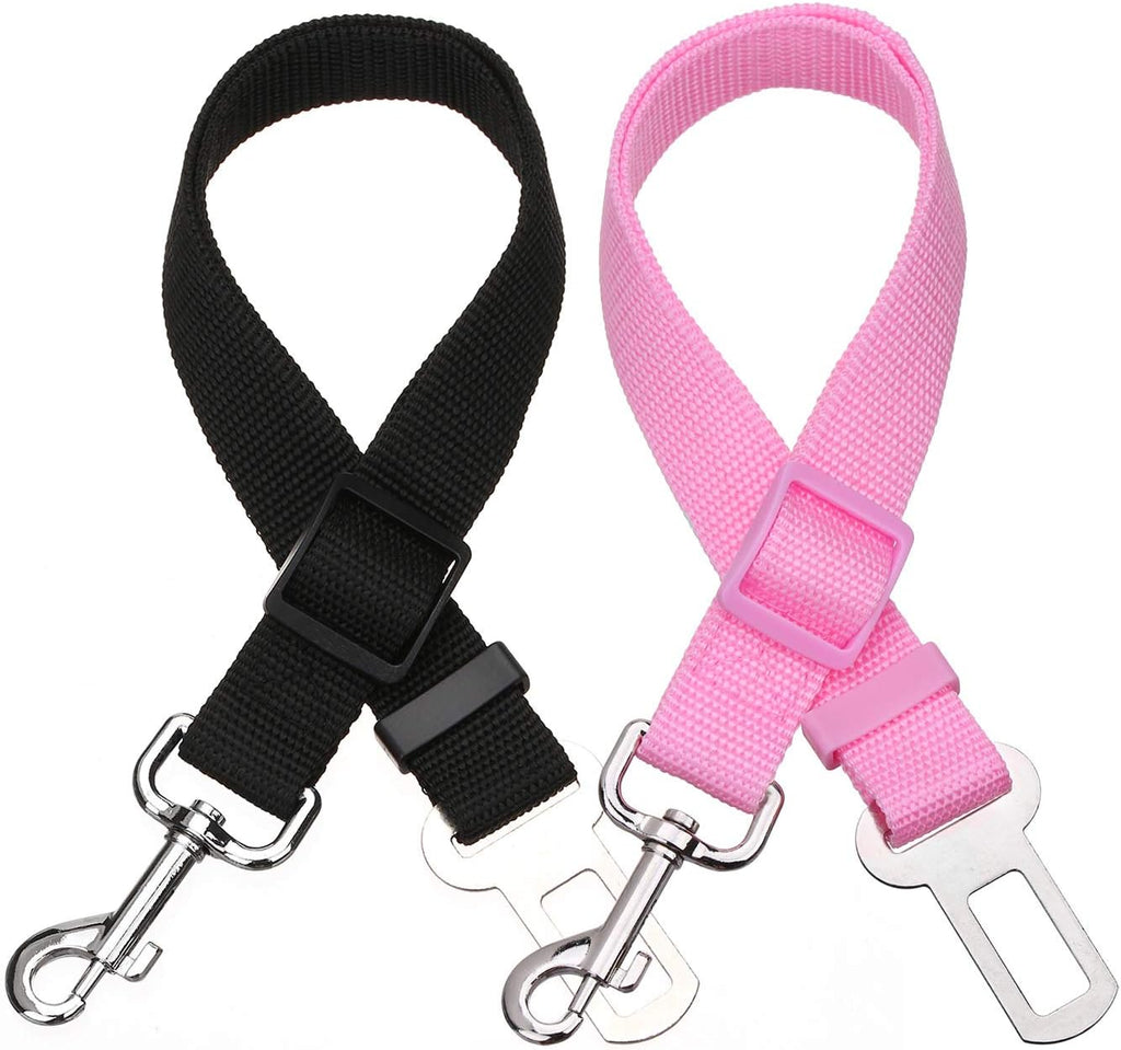 Elisel Elisel 2 Packs Adjustable Length Pet Dog Cat car seat Belt Pet seat Belt Pet Accessories for Dogs Cats and Pets (Black Pink)