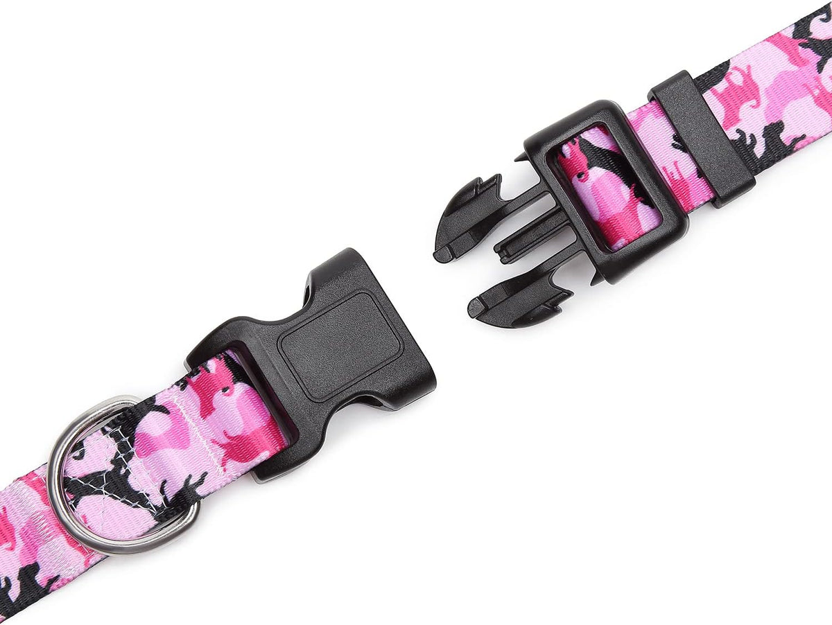 Mercano Adjustable Dog Collar - Special Design Patterns, Soft Nylon Comfortable Sturdy Pet Collar for Small Medium Large Dogs (L, Dog Camouflage Pink)