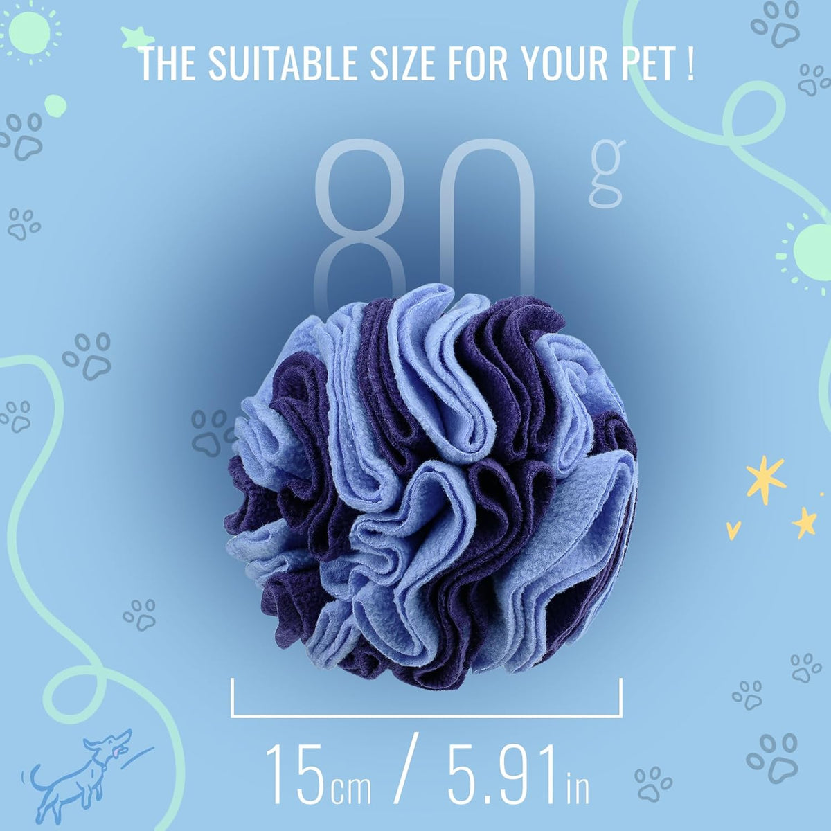 Pet Snuffle Ball, Puzzle Sniffing Interactive Dog Ball for Blind Dogs Training Stress Relief Dog Enrichment Toys Treat Machine Washable (15cm, Gradient Purple)