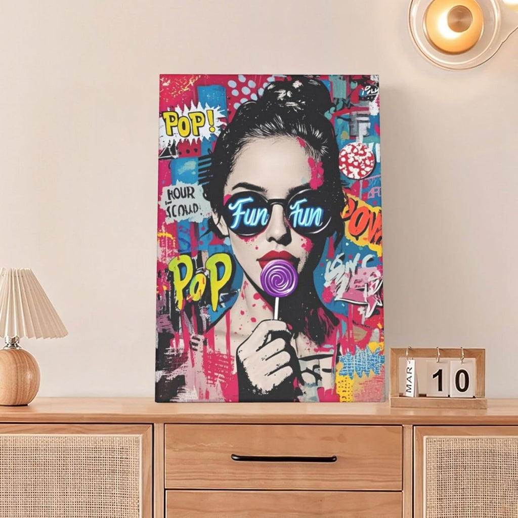 Fashion Women Wall Art Glam Modern Artwork for Girls Banksy Street Graffiti Pop Art Canvas Pictures Painting Print Framed Decorations Gifts for Bedroom Living Room Office 16"x24"