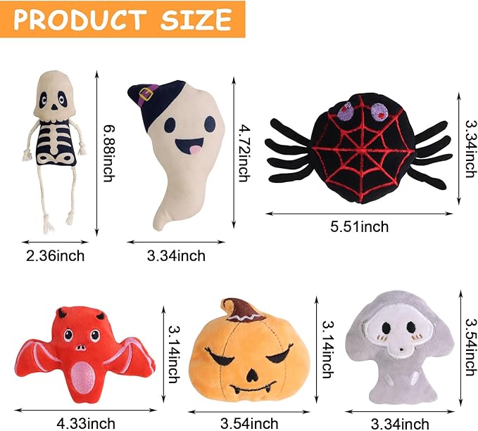 FOIMAS Halloween Catnip Toys,Pumpkin Ghost Catnip Toy Chew Bite Plush Toy for Cat Interactive, Pack of 6