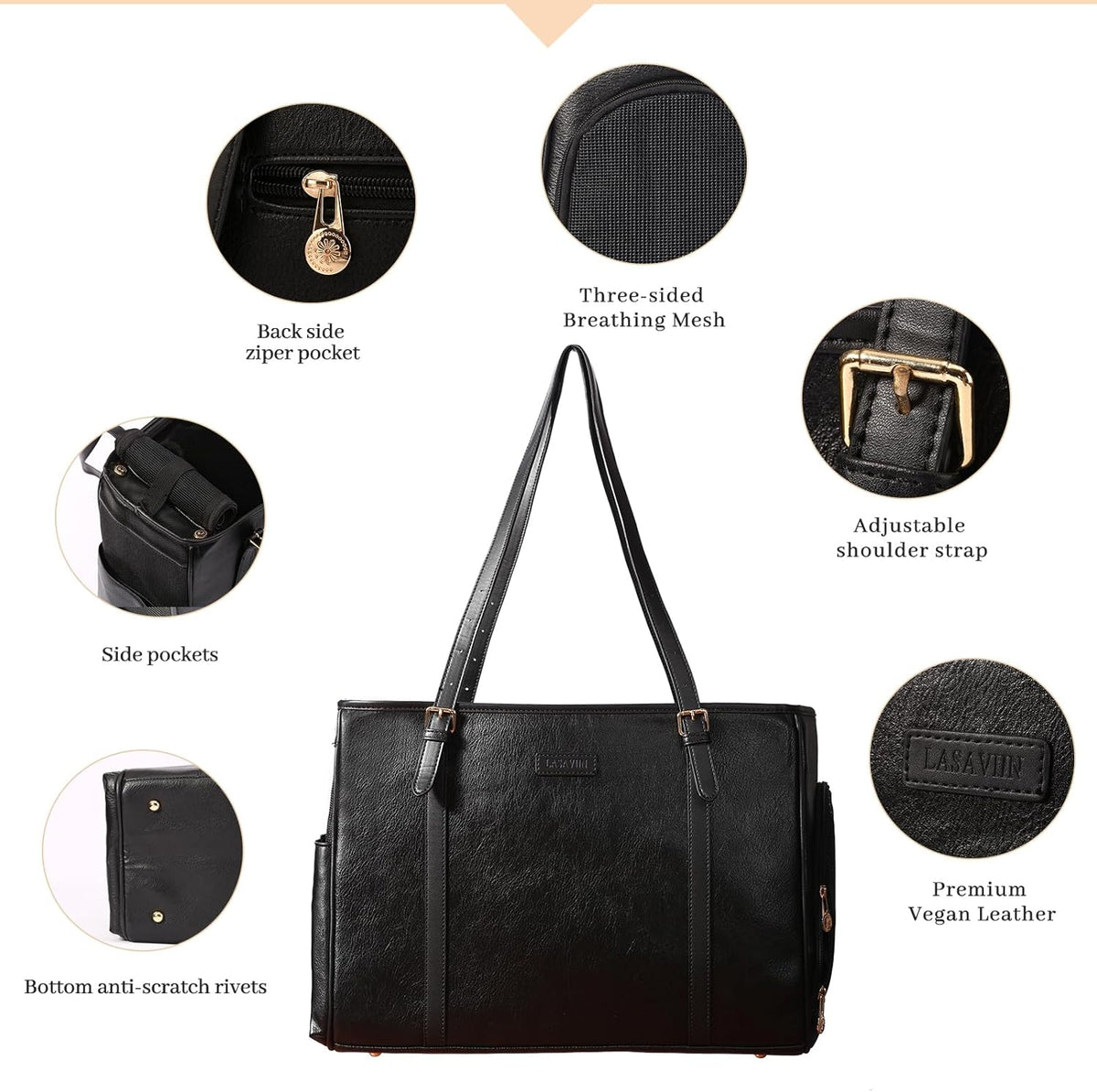 Fashion Dog Purse Pet Carrier Leather Bag for Small Dogs Cats Puppy, Portable Tote Bag Airline Approved Soft-Sided Carriers (Black)