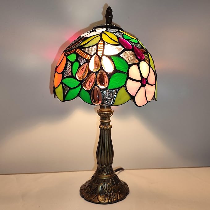 Tiffany Table Lamp 3-Way Tiffany Style Desk Lamp Small Stained Glass Lamp Antique Light Home Bedroom Bedside Lamp Retro Reading Decoration Lamps (Grapes Flowers Style)