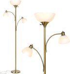 Brightech Sky Dome Double LED Floor lamp, Torchiere Super Bright Floor Lamp with 2 Reading Lamps for Living Rooms & Offices - Dimmable Tall Standing Lamp for Bedroom Reading - Tall Brass Pole