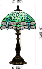 Tiffany Table Lamp Stained Glass Lamp 12X12X19 Inch Antique Reading Light (Green Dragonfly)