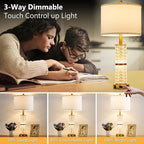 Crystal Table Lamps Modern 3-Way Dimmable Bedside Lamp with 2 USB Ports & AC Outlets for Living Room Bedroom Nightstand Lamp Night Light