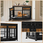 Dog Crate Furniture End Table 38 Inch Hidden Kennel Cabinet with Removable Tray, Thickened Metal Frame Dog Cage, Dual-Purpose Pet House & Nightstand for Living Room