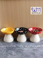 Mushroom Elevated Cat Bowls Ceramic, Cute Cat Bowls Whisker Fatigue | Raised Cat Bowl for Indoor Cats, Raised Dog Bowls Stand for Food and Water, Black 6" Wide for Adult Cats