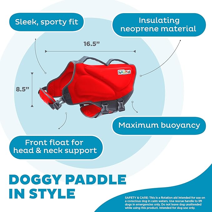 Outward Hound Dawson Swim Dog Life Jacket, High-Performance Neoprene Dog Life Vest for Swimming, Boating, and Water Safety, XL, Red