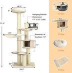 PETSITE 77.5" Tall Cat Tree, Multi-Level Modern Cat Tower with Sisal Scratching Posts, Top Perch, Cat Condo, Hammocks, Hanging Basket, and Jingling Balls, Cat Tree Tower for Indoor Cats Large Adult