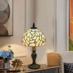 Tiffany Style Small Table Lamp, 8X8X14.5 Inch Rose Stained Glass Lamp, Small Antique Side Table Lamps, Bedside Nightstand Lamp, for Bedroom Living Room Home Office,LED Bulb Include